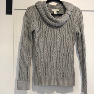 White House Black Market holiday gray, silver sparkle cable knit sweater small